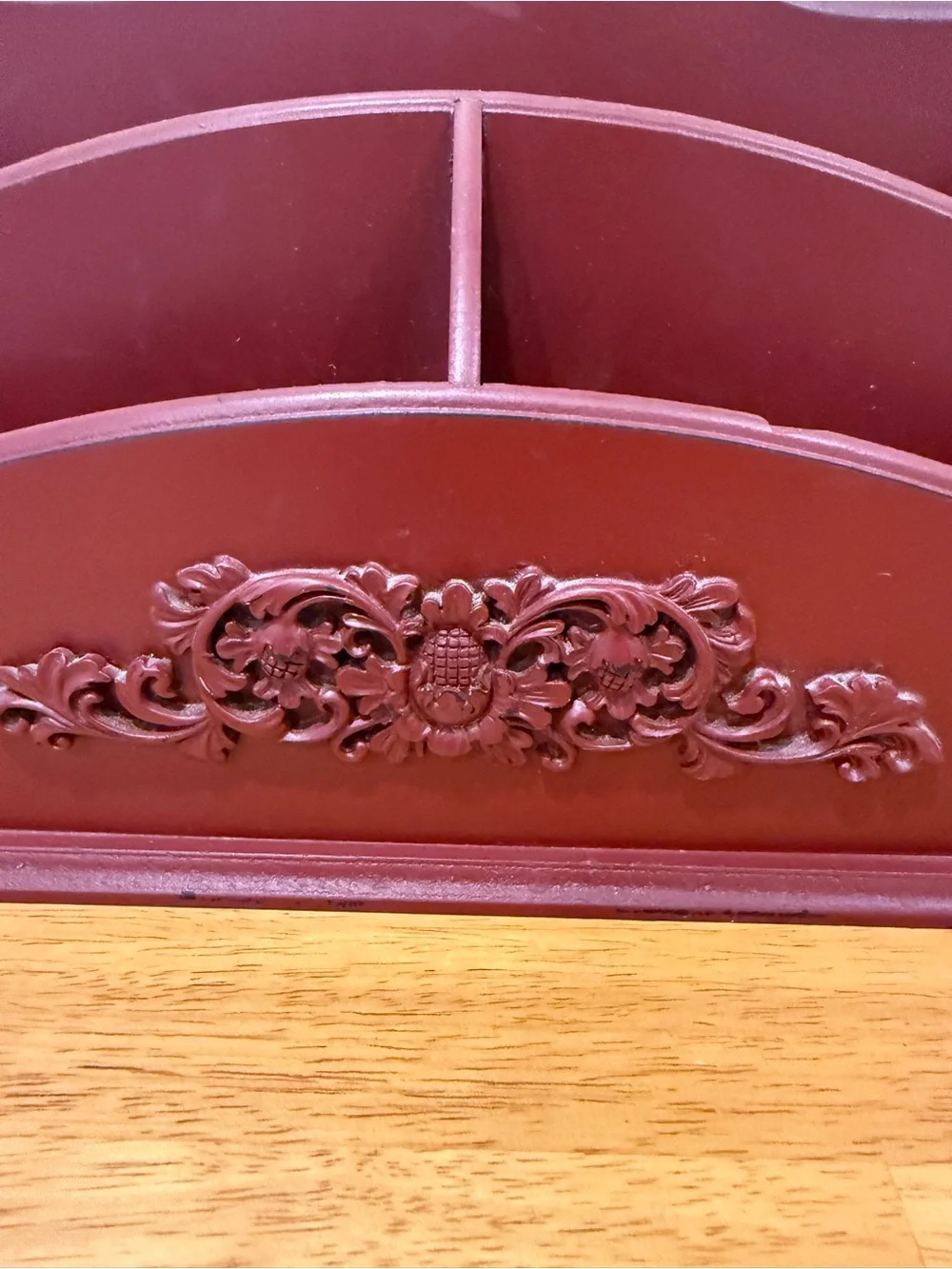 Vintage Wooden Desk Organizer- Burgundy Multi-Compartment